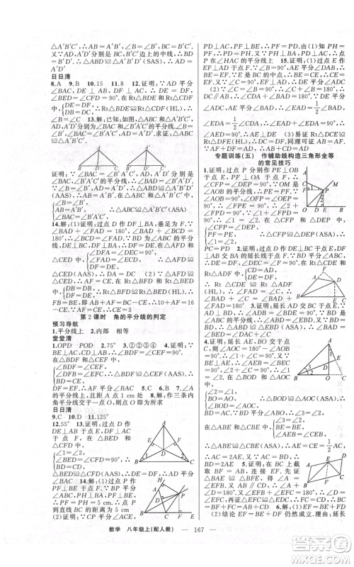 新疆青少年出版社2021四清导航八年级上册数学人教版参考答案