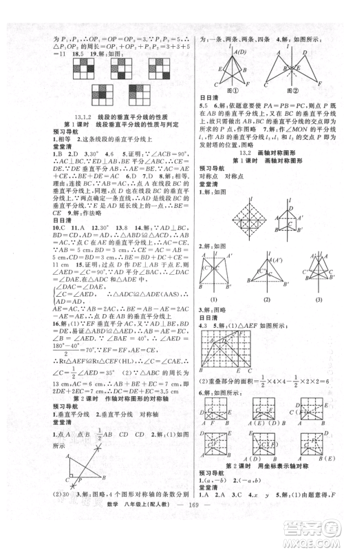 新疆青少年出版社2021四清导航八年级上册数学人教版参考答案