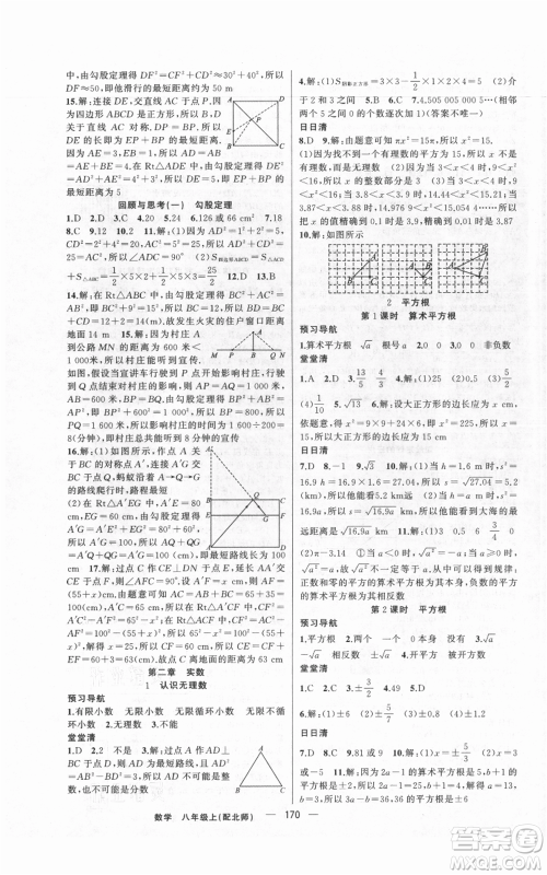 新疆青少年出版社2021四清导航八年级上册数学北师大版参考答案