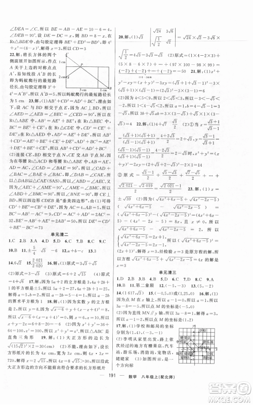 新疆青少年出版社2021四清导航八年级上册数学北师大版参考答案