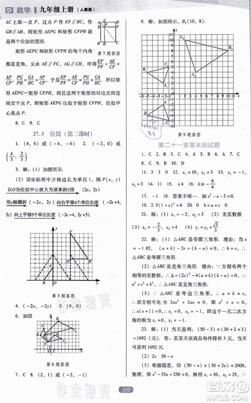 辽海出版社2021新课程数学能力培养九年级上册人教版D版答案