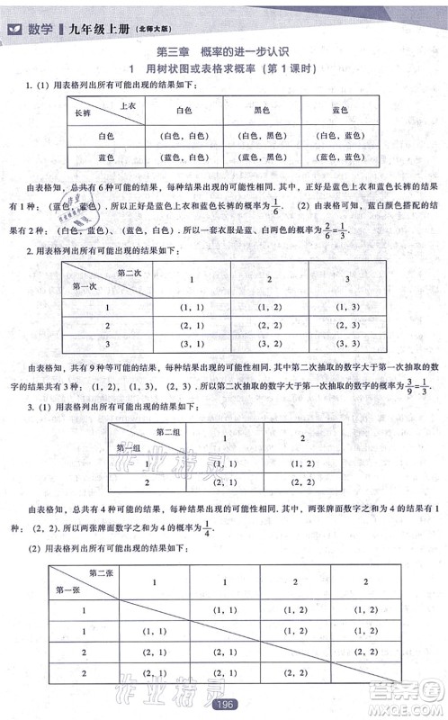 辽海出版社2021新课程数学能力培养九年级上册北师大版答案