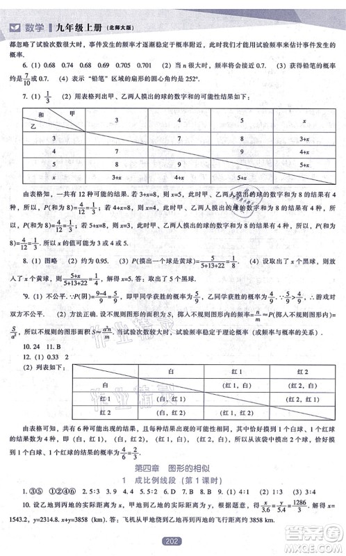 辽海出版社2021新课程数学能力培养九年级上册北师大版答案