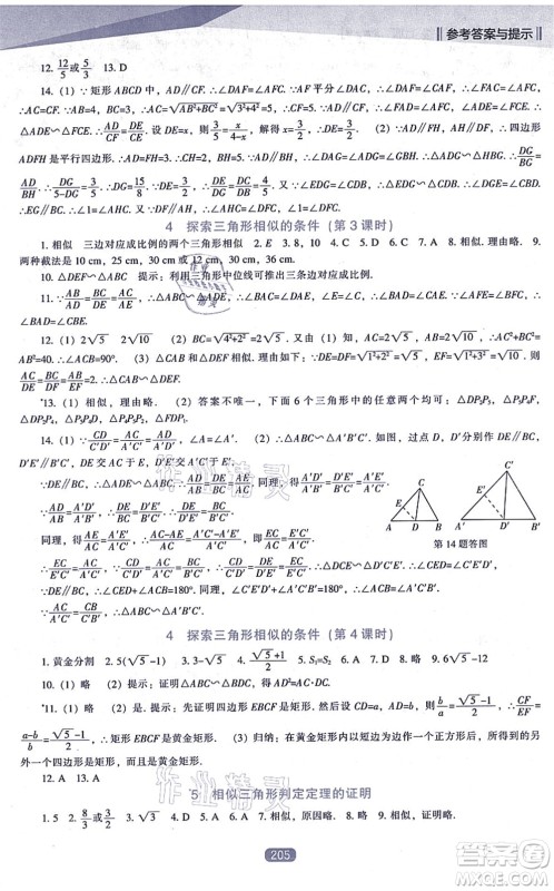 辽海出版社2021新课程数学能力培养九年级上册北师大版答案