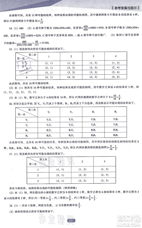 辽海出版社2021新课程数学能力培养九年级上册北师大版答案 辽海出版社2021新课程数学能力培养九年级上册北师大版答案