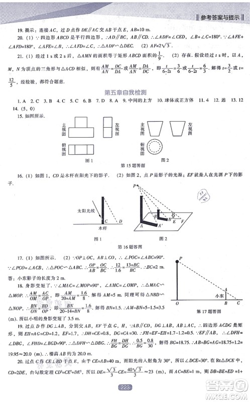 辽海出版社2021新课程数学能力培养九年级上册北师大版答案