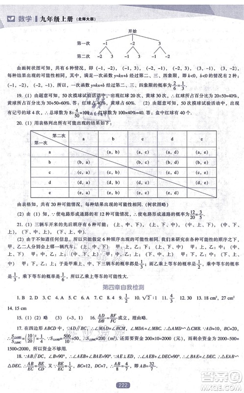 辽海出版社2021新课程数学能力培养九年级上册北师大版答案 辽海出版社2021新课程数学能力培养九年级上册北师大版答案