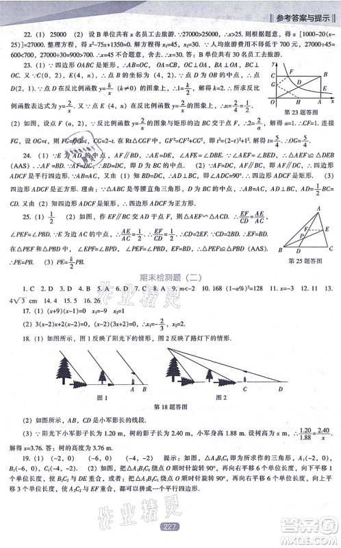 辽海出版社2021新课程数学能力培养九年级上册北师大版答案