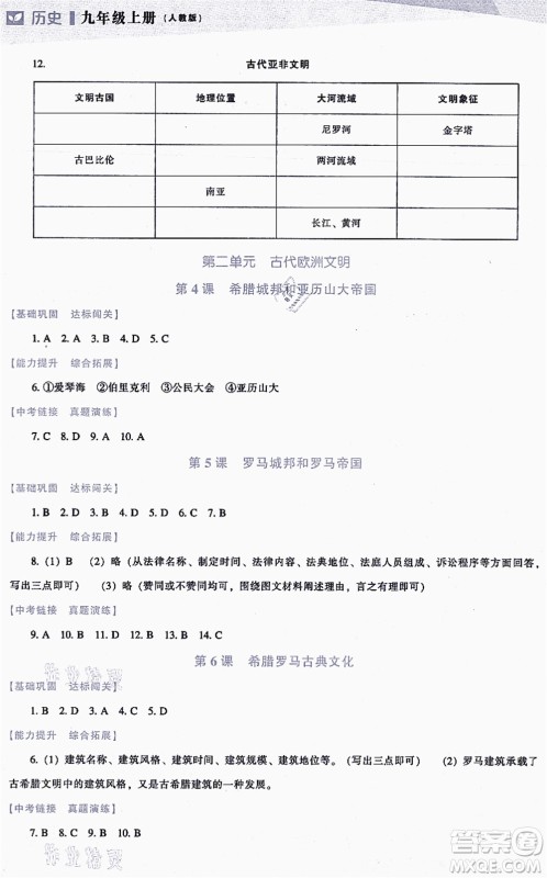 辽海出版社2021新课程历史能力培养九年级上册人教版答案