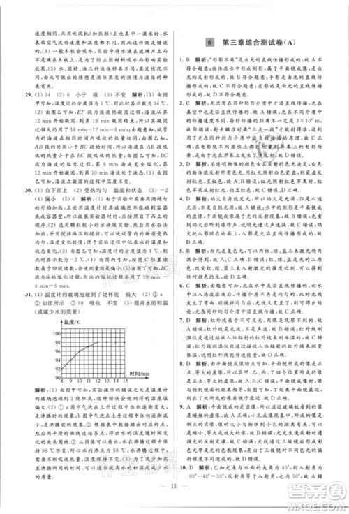 云南美术出版社2021亮点给力大试卷八年级上册物理苏科版参考答案