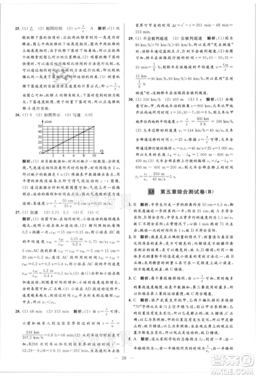 云南美术出版社2021亮点给力大试卷八年级上册物理苏科版参考答案