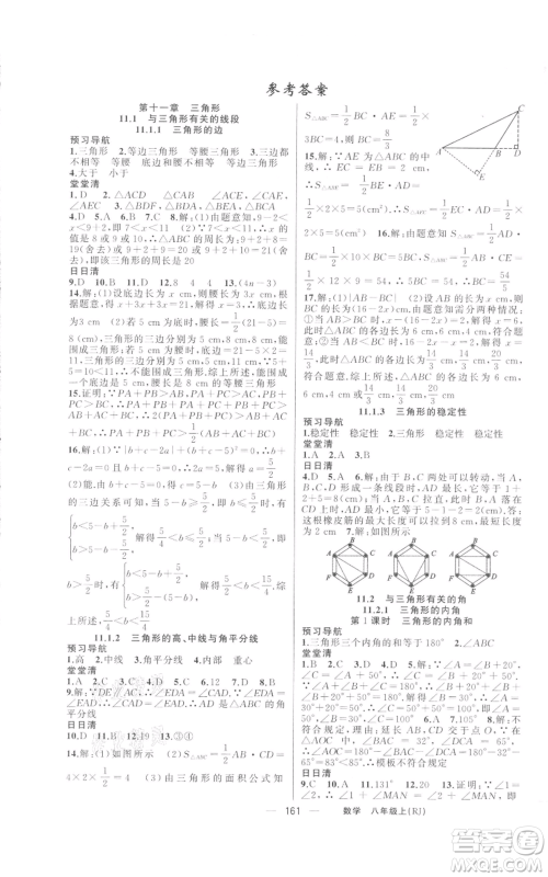 新疆青少年出版社2021四清导航八年级上册数学人教版河南专版参考答案