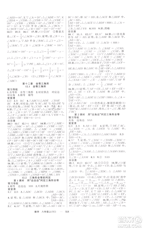 新疆青少年出版社2021四清导航八年级上册数学人教版河南专版参考答案