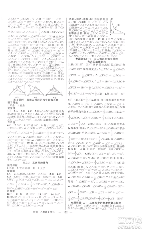 新疆青少年出版社2021四清导航八年级上册数学人教版河南专版参考答案