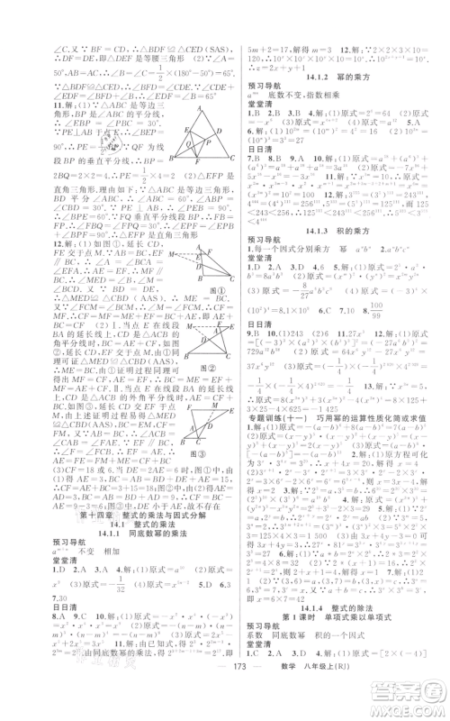 新疆青少年出版社2021四清导航八年级上册数学人教版河南专版参考答案