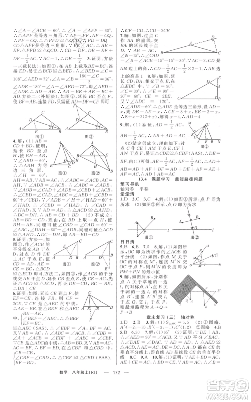 新疆青少年出版社2021四清导航八年级上册数学人教版河南专版参考答案