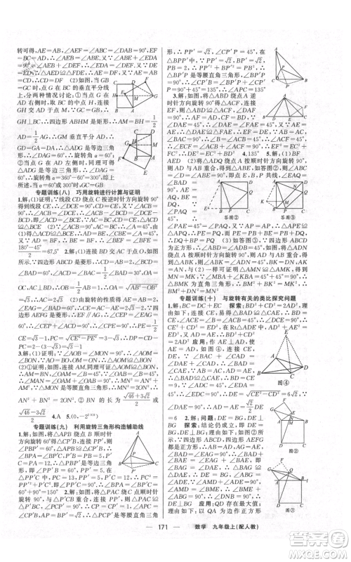 新疆青少年出版社2021四清导航九年级上册数学人教版参考答案