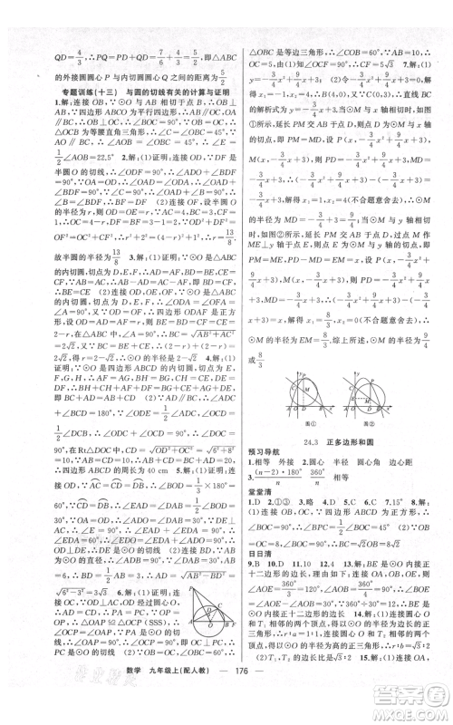 新疆青少年出版社2021四清导航九年级上册数学人教版参考答案