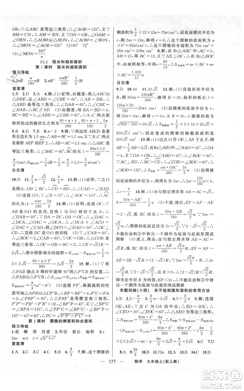 新疆青少年出版社2021四清导航九年级上册数学人教版参考答案