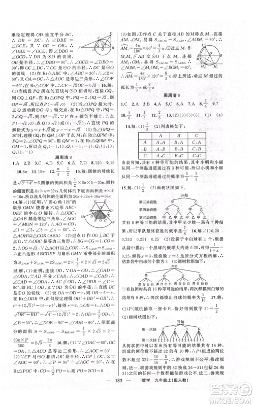 新疆青少年出版社2021四清导航九年级上册数学人教版参考答案