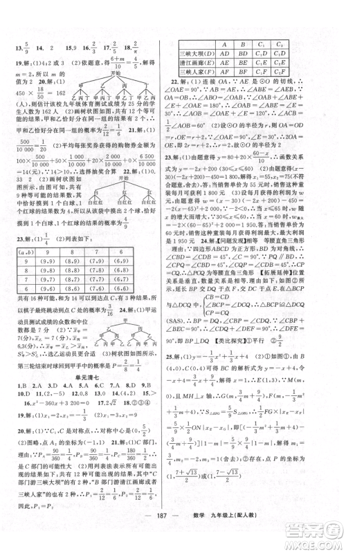 新疆青少年出版社2021四清导航九年级上册数学人教版参考答案