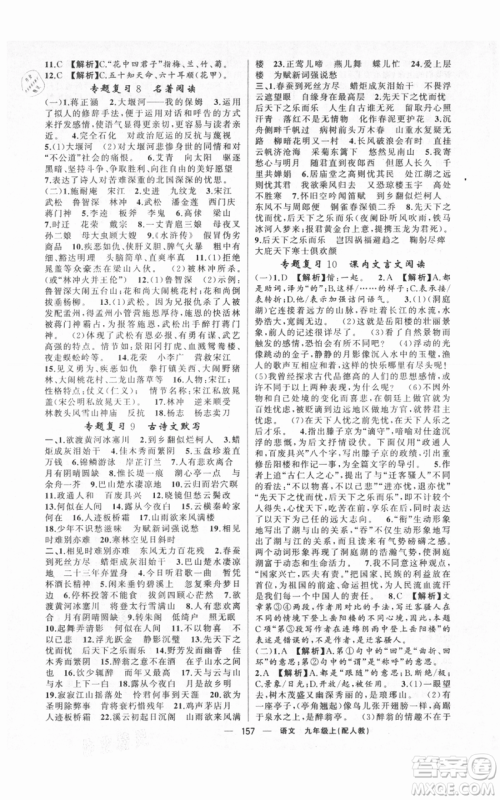 新疆青少年出版社2021四清导航九年级上册语文人教版参考答案