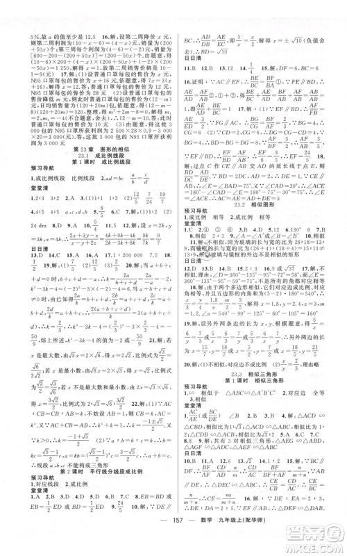 新疆青少年出版社2021四清导航九年级上册数学华师大版参考答案