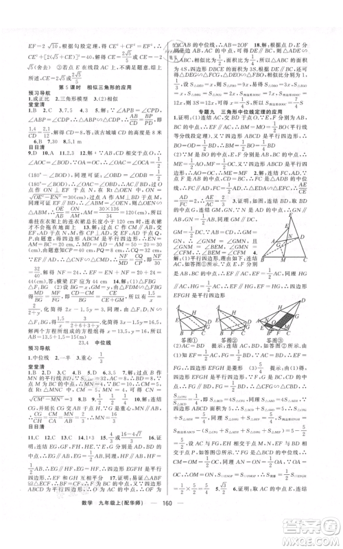 新疆青少年出版社2021四清导航九年级上册数学华师大版参考答案