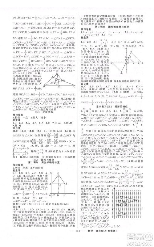 新疆青少年出版社2021四清导航九年级上册数学华师大版参考答案