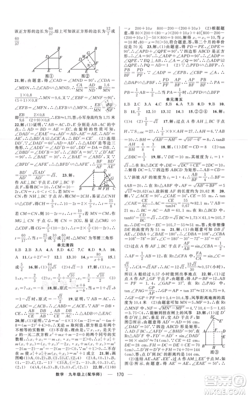 新疆青少年出版社2021四清导航九年级上册数学华师大版参考答案