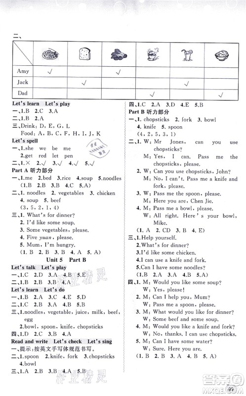广西教育出版社2021新课程学习与测评同步学习四年级英语上册人教版答案 广西教育出版社2021新课程学习与测评同步学习四年级英语上册人教版答案