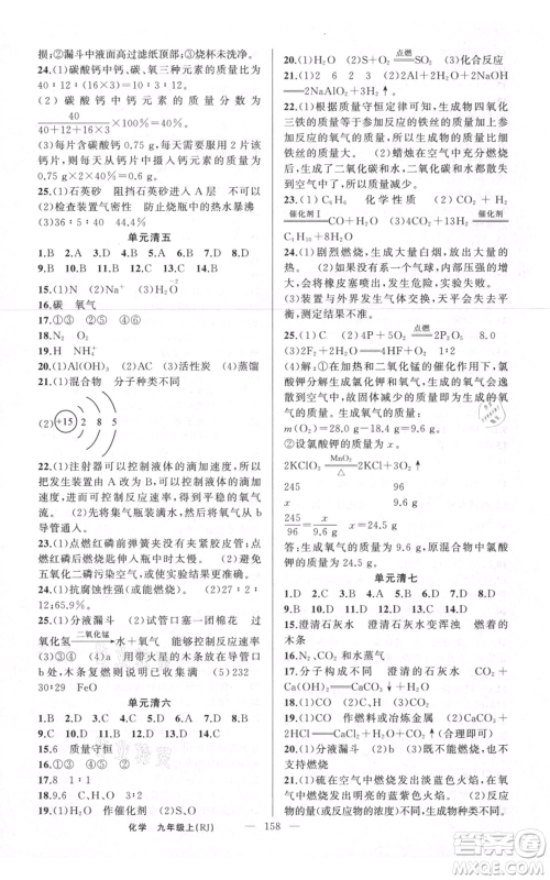 新疆青少年出版社2021四清导航九年级上册化学人教版河南专版参考答案