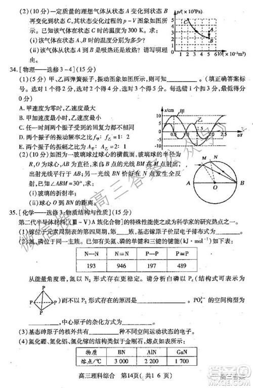 平顶山2022届高三年级阶段性检测理科综合试题及答案