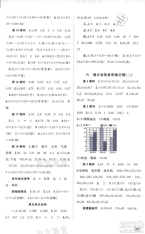 广西教育出版社2021新课程学习与测评同步学习五年级数学上册苏教版答案