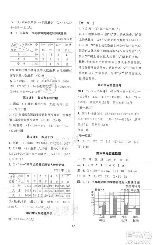 苏州大学出版社2021金钥匙1+1课时作业五年级上册数学江苏版参考答案