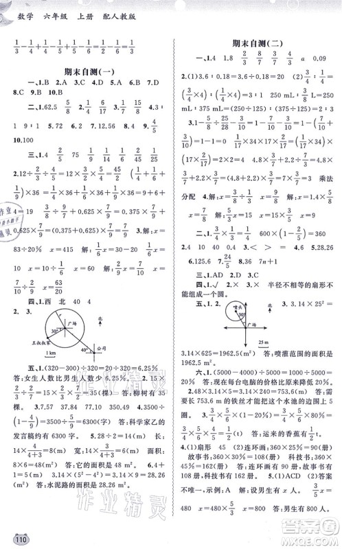 广西教育出版社2021新课程学习与测评同步学习六年级数学上册人教版答案