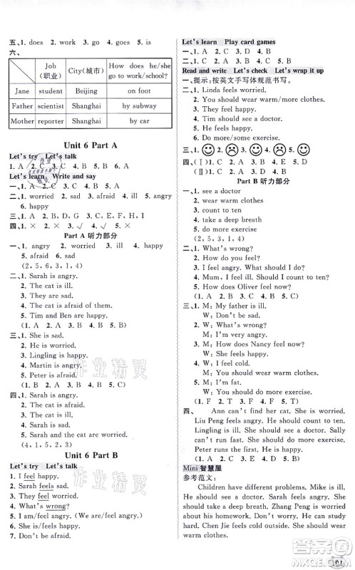 广西教育出版社2021新课程学习与测评同步学习六年级英语上册人教版答案