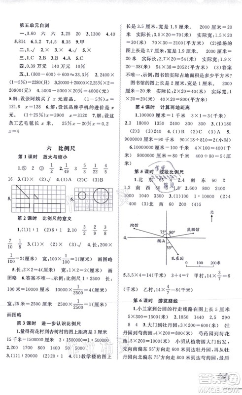 广西教育出版社2021新课程学习与测评同步学习六年级数学上册河北教育版答案