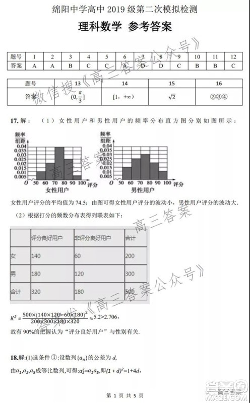 绵阳中学高中2019级第二次模拟检测理科数学试题及答案