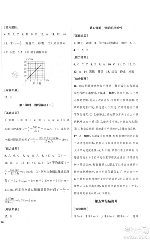 苏州大学出版社2021金钥匙1+1课时作业目标检测八年级上册物理江苏版盐城专版参考答案