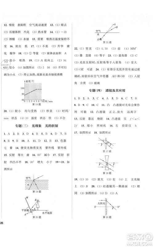 苏州大学出版社2021金钥匙1+1课时作业目标检测八年级上册物理江苏版盐城专版参考答案