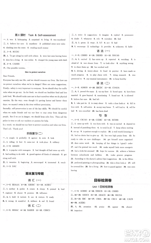 苏州大学出版社2021金钥匙1+1课时作业目标检测九年级上册英语江苏版连云港专版参考答案