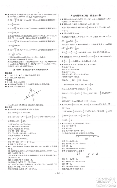 河北人民出版社2021思路教练同步课时作业七年级上册数学人教版参考答案