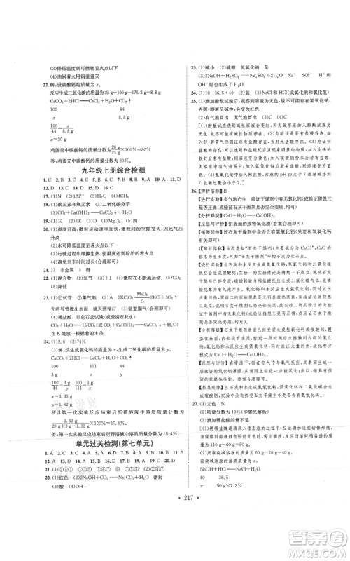 河北人民出版社2021思路教练同步课时作业九年级化学鲁教版参考答案