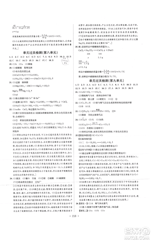 河北人民出版社2021思路教练同步课时作业九年级化学鲁教版参考答案