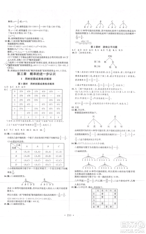 河北人民出版社2021思路教练同步课时作业九年级数学北师大版参考答案 河北人民出版社2021思路教练同步课时作业九年级数学北师大版参考答案