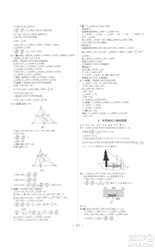 河北人民出版社2021思路教练同步课时作业九年级数学北师大版参考答案 河北人民出版社2021思路教练同步课时作业九年级数学北师大版参考答案