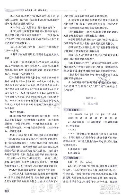 广西教育出版社2021新课程学习与测评同步学习九年级语文全一册人教版答案