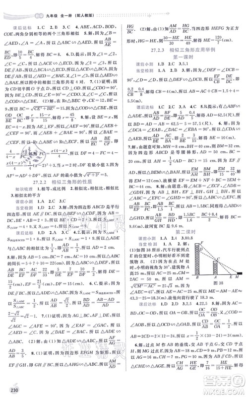 广西教育出版社2021新课程学习与测评同步学习九年级数学全一册人教版答案