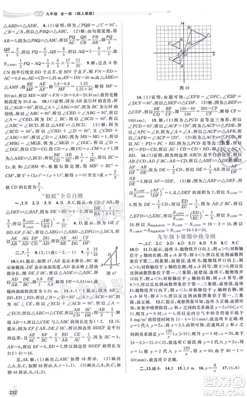 广西教育出版社2021新课程学习与测评同步学习九年级数学全一册人教版答案